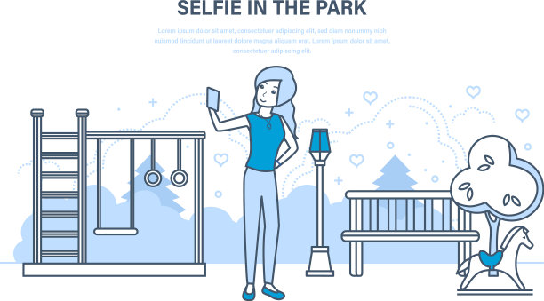 女孩在公园里做各种有趣的自拍图片下载