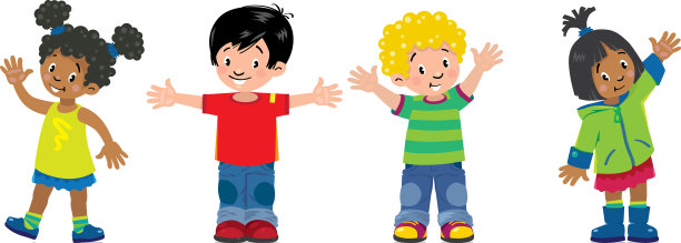 儿童组4个孩子微笑的男孩和女孩图片下载