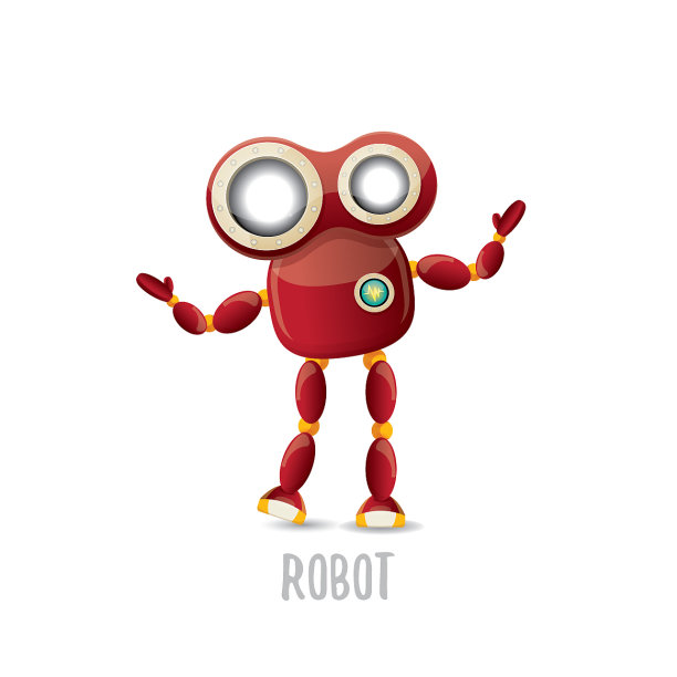 有趣的卡通红色友好机器人角色图片下载