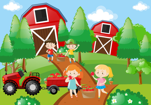 孩子们在农场里摘水果图片下载