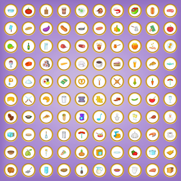 100烹饪图标设置在卡通风格图片下载