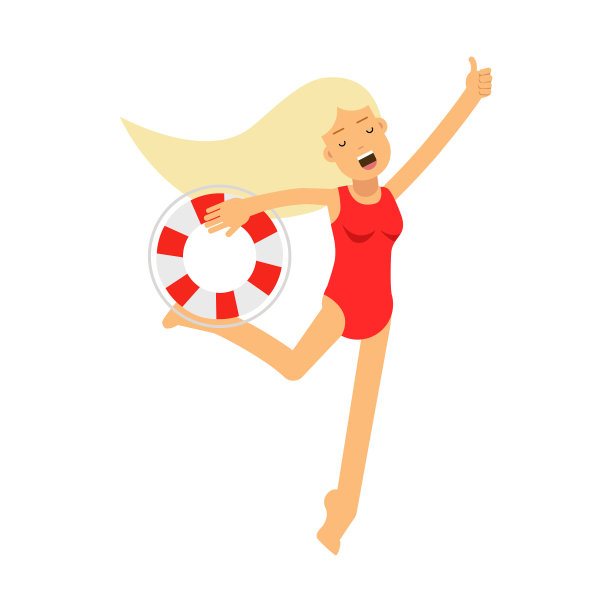 救生员女孩角色穿着红色泳衣跑步图片下载