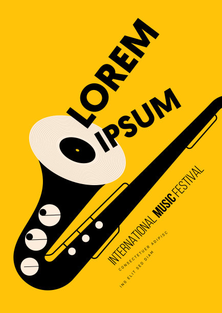 音乐海报设计模板背景装饰用最小的萨克斯风图片下载