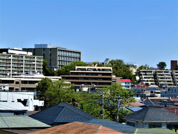 日本。4月。从山上俯瞰松户市的全景。图片下载