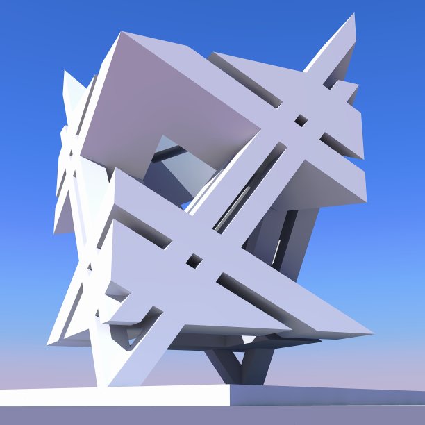 抽象的建筑组成。立方体中的空间对角线结构。现代抽象雕塑。3 d演示。图片下载