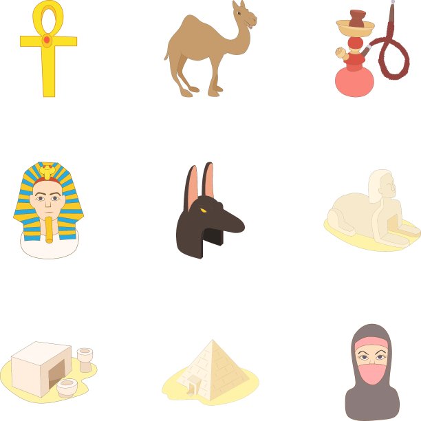 埃及的旅游图标设置卡通风格图片下载