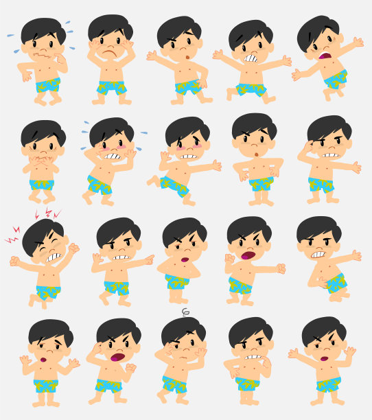 卡通人物亚洲男孩在泳装设置图片下载