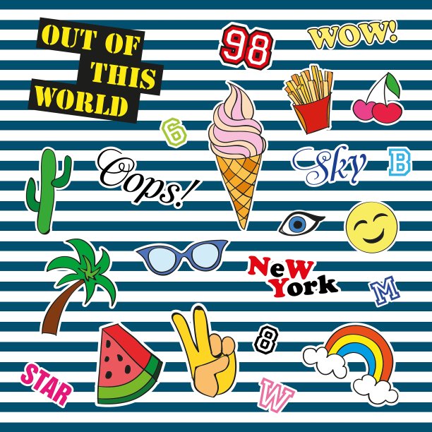 时尚补丁徽章与不同的元素设置图片下载