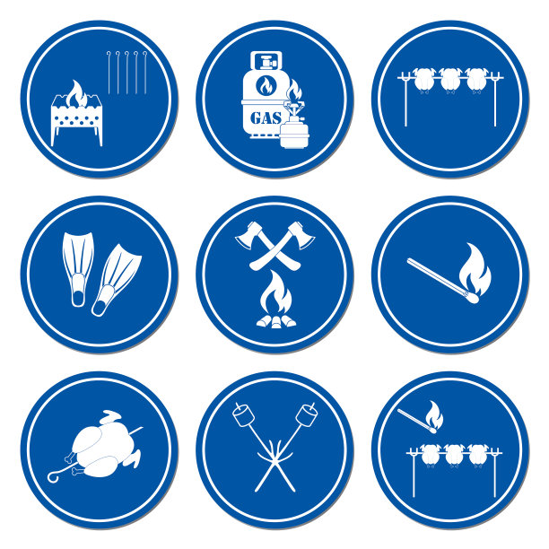 一套旅行和露营设备图标图片下载