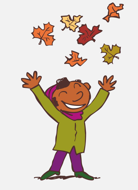 黑孩在空中抛着秋叶图片下载
