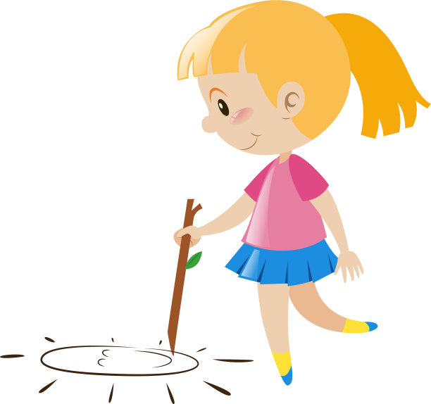 小女孩在地板上涂鸦图片下载