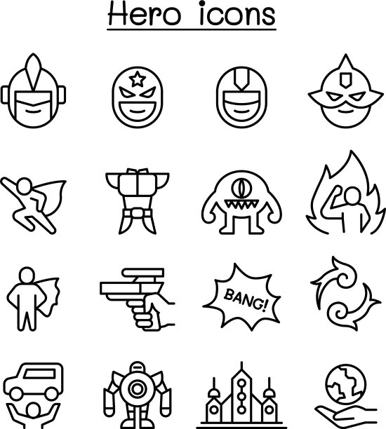 英雄图标设置在细线风格图片下载