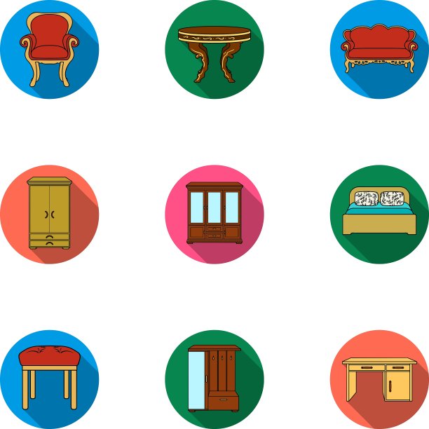 家具和家庭内部设置图标在平面图片下载