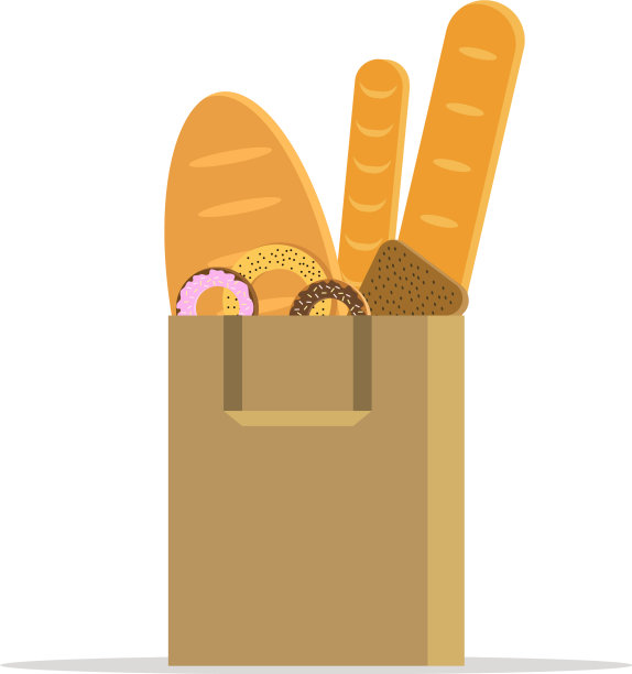 购物袋，面包，甜甜圈和百吉饼图片下载