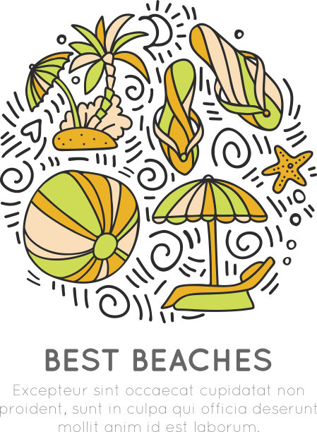 热带夏季海滩图标球伞概念图片下载