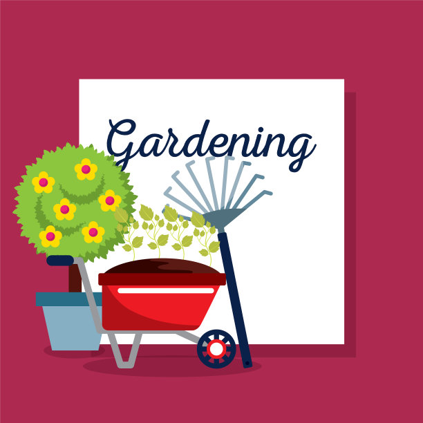 园艺刻字手推车干草叉锅树图片下载