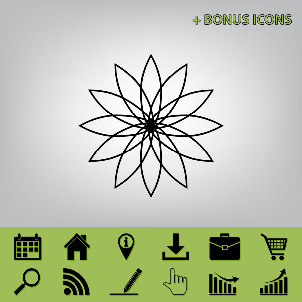 花标志黑色图标在灰色背景图片下载