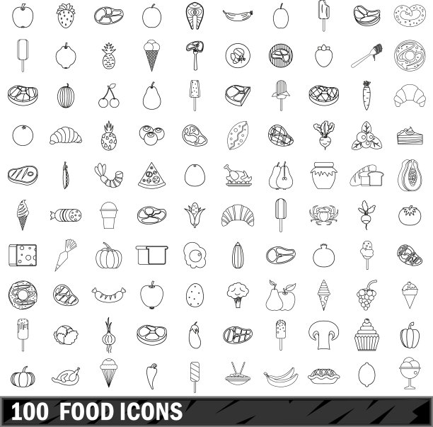 100食物图标设置轮廓风格图片下载