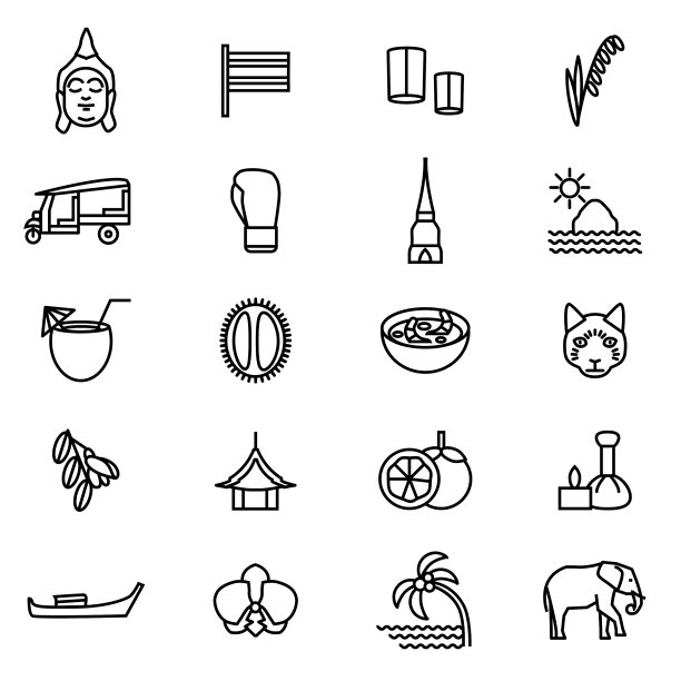 泰国旅游黑细线标志图片下载