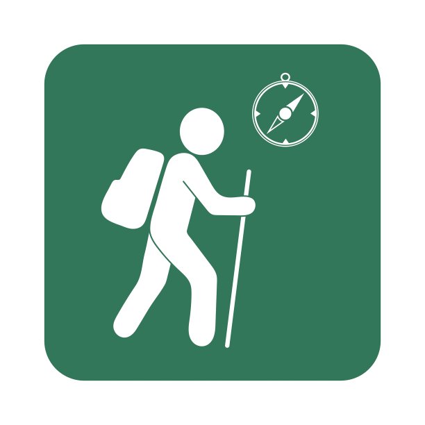带有指南针图标的徒步旅行者图片下载