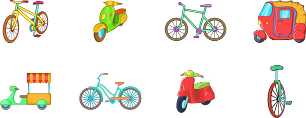自行车图标设置卡通风格图片下载