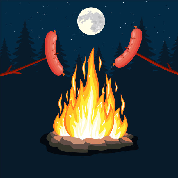 篝火与烤香肠图片下载