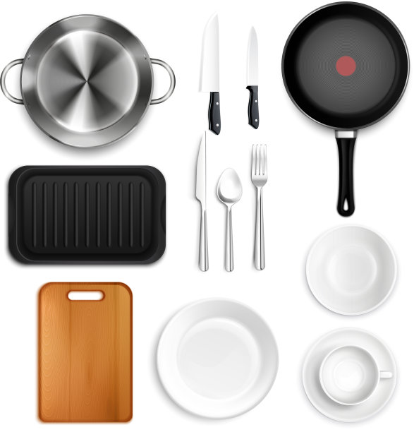 逼真厨房用具套装图片下载