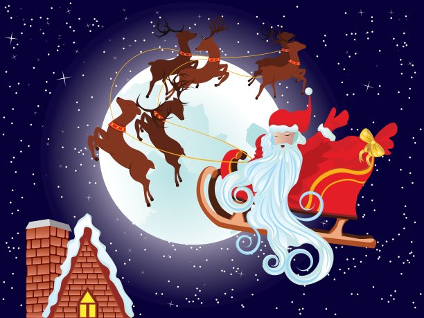 圣诞老人乘圣诞雪橇在晚上5图片下载