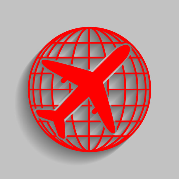 地球和飞机旅行标志红色图标图片下载