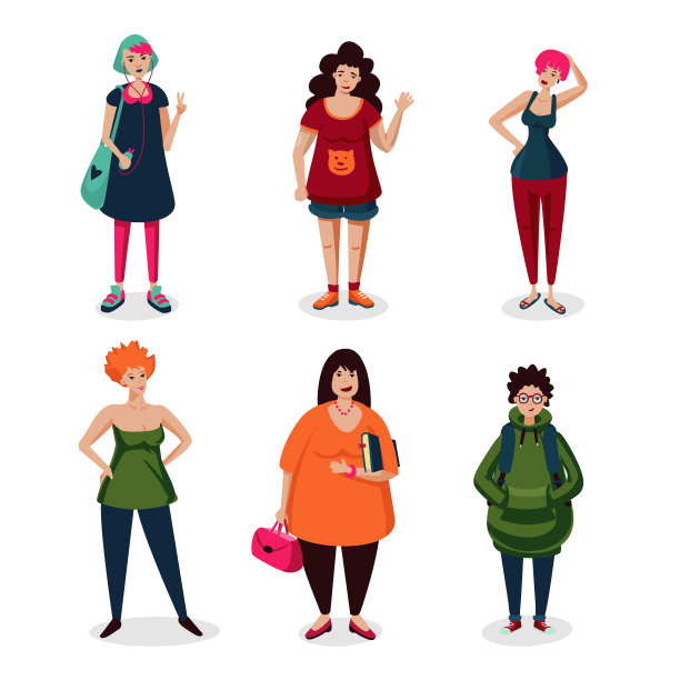 日常女性在休闲穿着女孩卡通图片下载