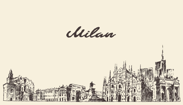 米兰天际线意大利黎明素描图片下载