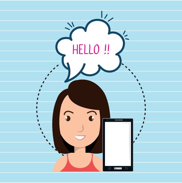 女性智能手机泡泡演讲图片下载