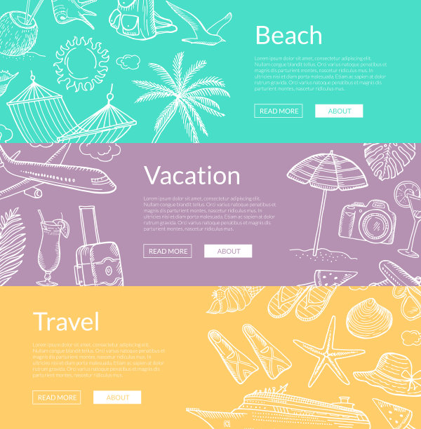 手绘夏季旅游元素横幅图片下载