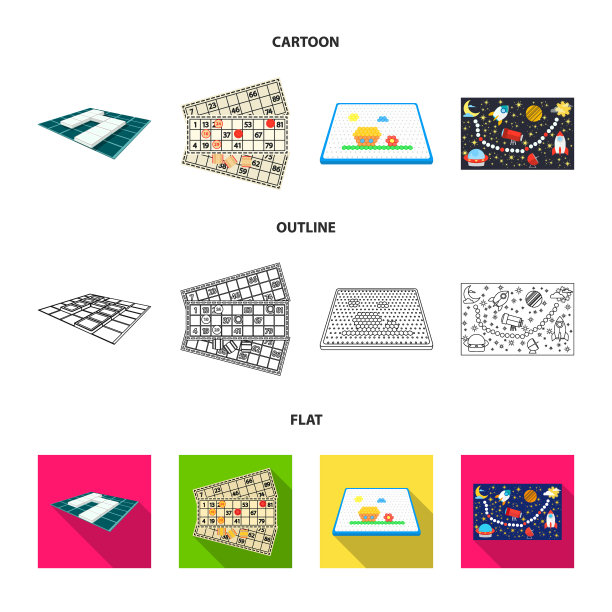 棋盘游戏卡通轮廓平面图标设置图片下载