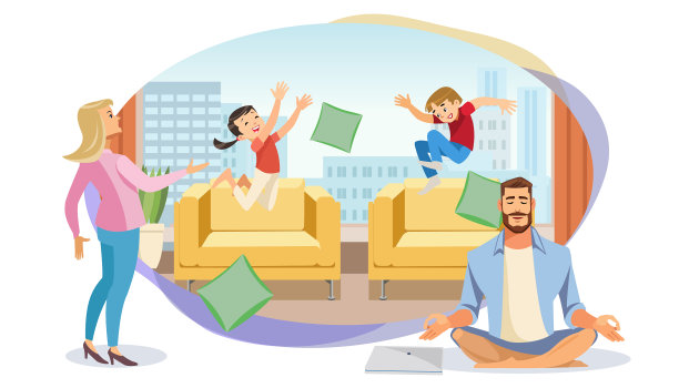 幸福的父亲在荷花的位置围绕着家人图片下载