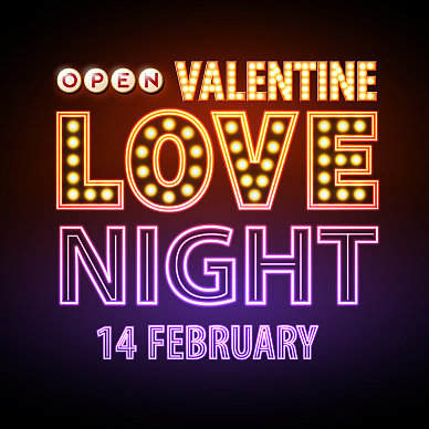 霓虹招牌爱情夜，情人节快乐图片下载