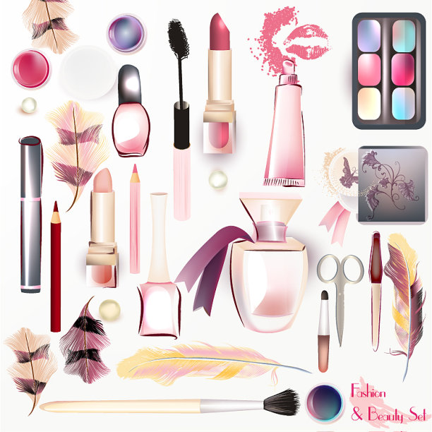 集化妆品在水彩风格图片下载