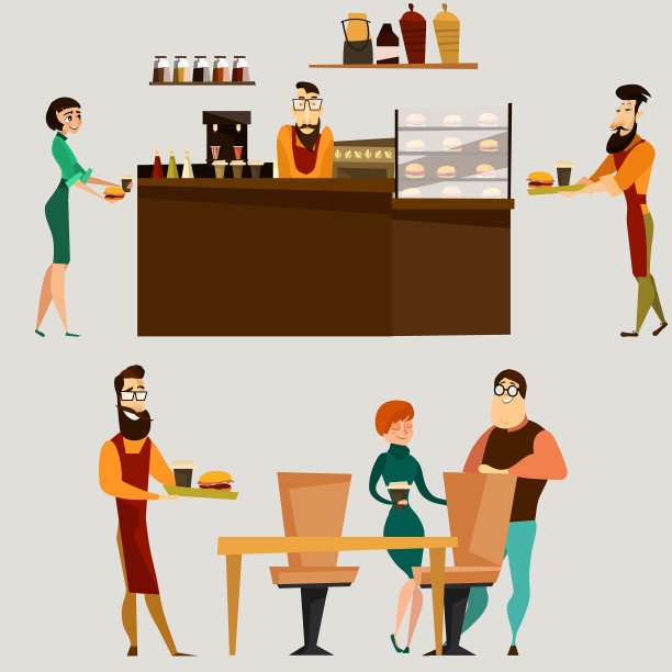 汉堡吧或快餐店图标设置图片下载