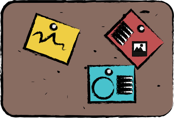 带有注释图标的软木板图片下载