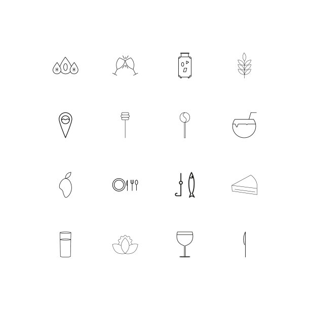 食物和饮料线性瘦图标设置概述图片下载