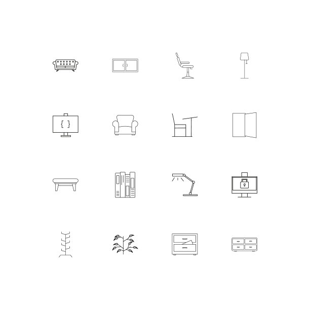 家具和家庭口音线性薄图标集图片下载