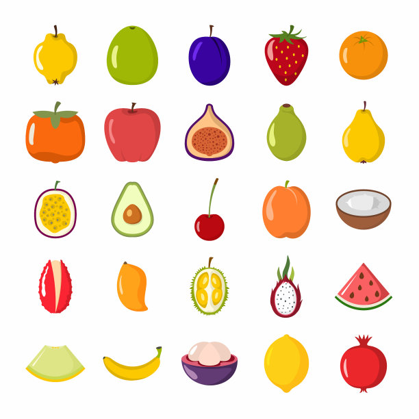 一套彩色卡通水果图标图片下载