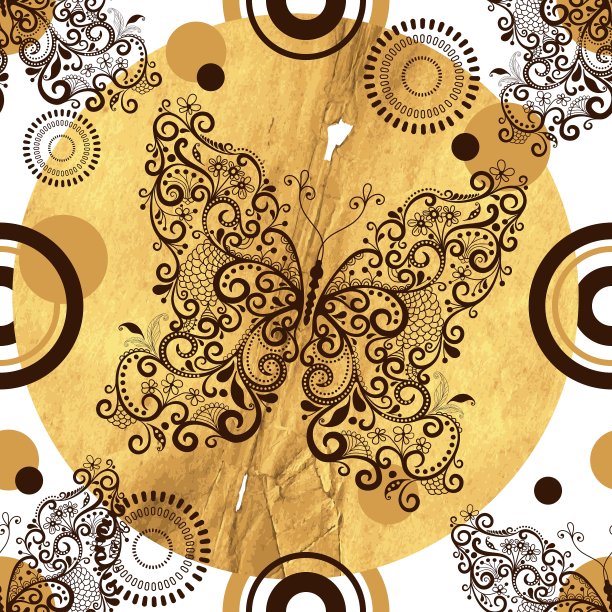 无缝模式与复古蝴蝶镂空图片下载