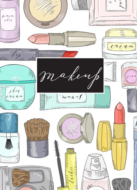 手绘化妆品集美容和化妆图片下载