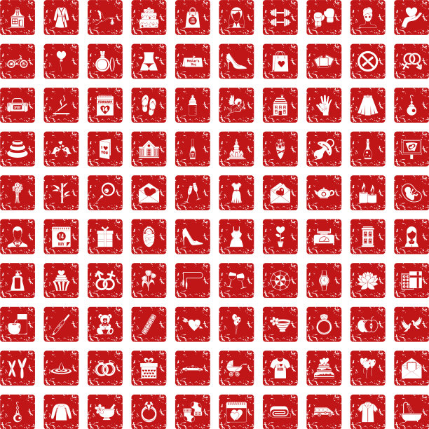 100个女人快乐的图标设置垃圾摇滚红色图片下载