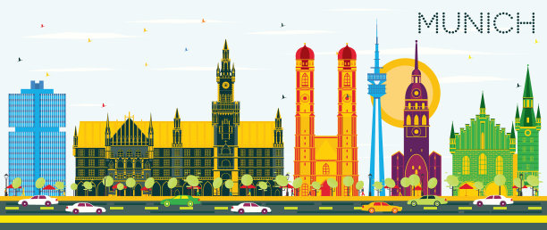 慕尼黑德国天际线与彩色建筑图片下载