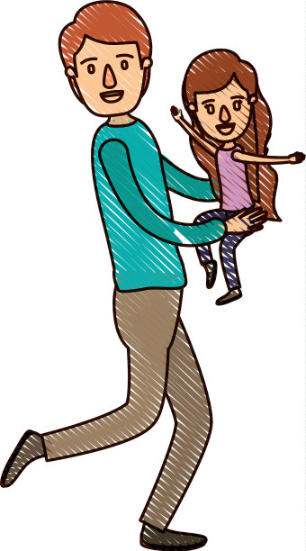 彩色蜡笔条纹卡通全身男人扛图片下载