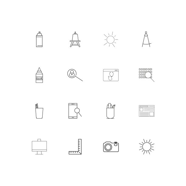 创意过程和设计线性薄图标集图片下载