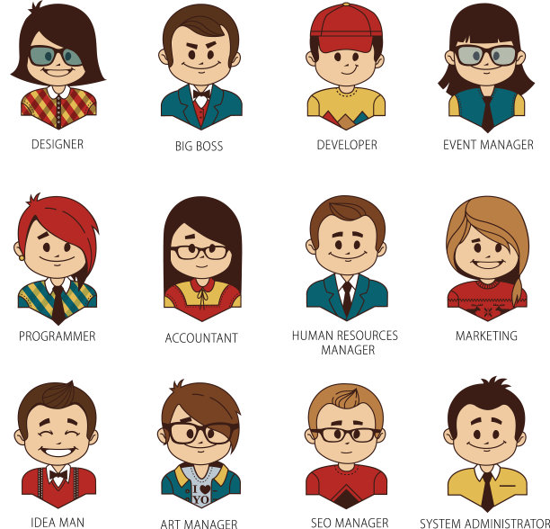 一套圆形的人图标你的办公室团队图片下载