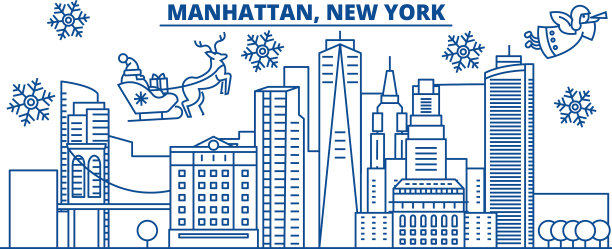 美国纽约曼哈顿冬季城市天际线图片下载